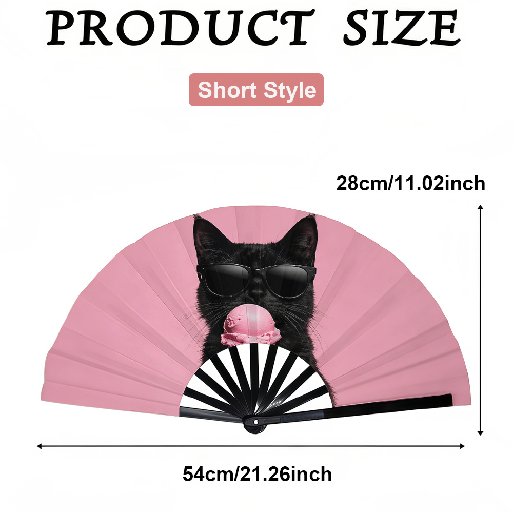 TEMU A Women's Folding Fan, Featuring A Cool Black Cat And Pink Ice Cream Design, A Summer Folding Fan, Holiday Gift, Birthday Gift Fan, Party Fan,