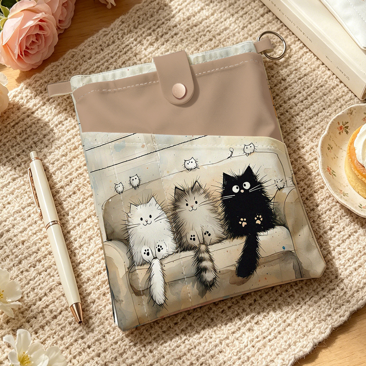 TEMU 1pc Vintage Book Cover With 3 Fluffy Cats On Sofa - A5 Suitable For Storing Pens & Books, For Office Supplies, Desk Shelf Decoration, Gift For
