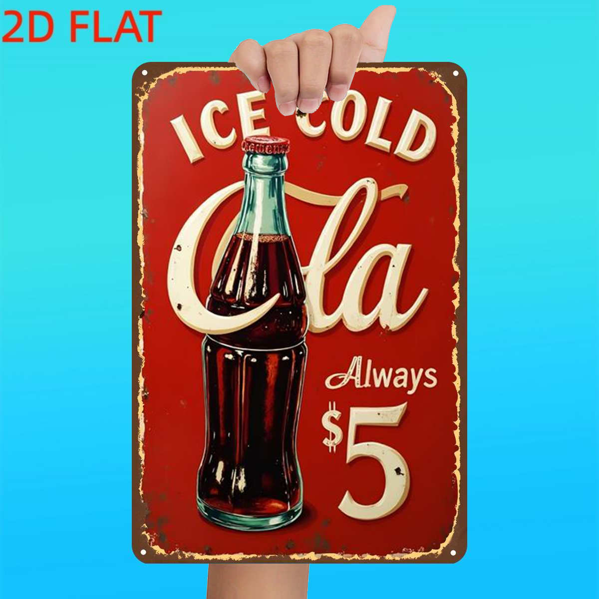 TEMU 2d Flat, 1pc, Retro "ice $5" Metal Iron Sign, Pre-drilled Holes, Suitable For Indoor, Garden, Outdoor, Office, Toilet Decoration
