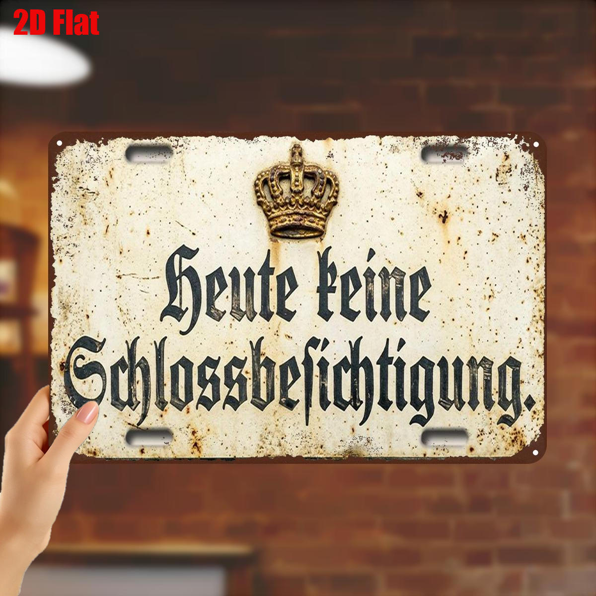 TEMU 2D-Flach, ., Vintage-Eisenschild – „Heute keine Schlossführungen“ – Rustikale deutsche Deko-Kunst 8×12 Zoll, 2D-Flach