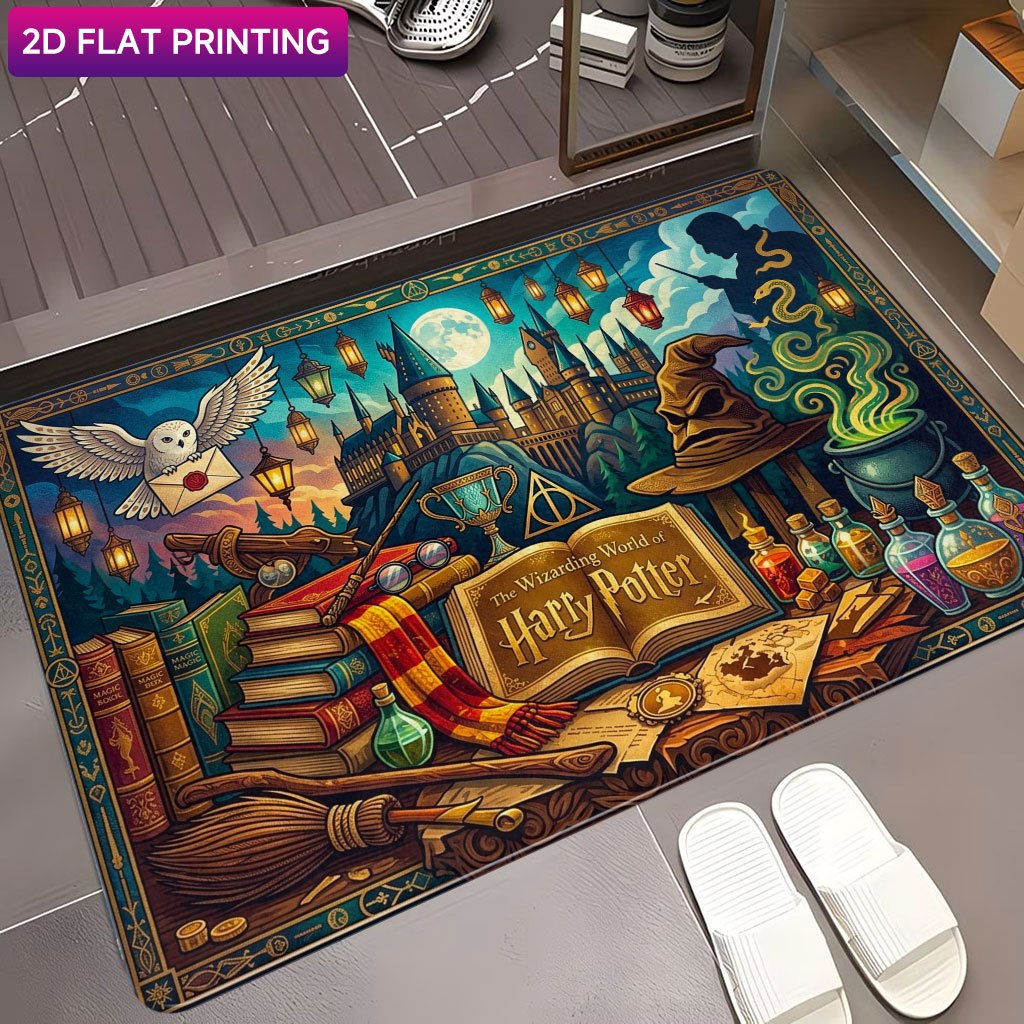 TEMU Alfombra de baño 2D, con licencia de Warner Bros., alfombra 2D de 1 pieza, Harry Potter Mundo Mágico, tapete de suelo de franela antideslizante,