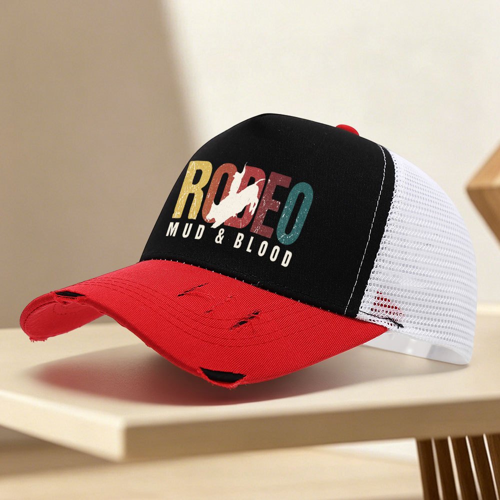 【1個】調整可能なディ パッチワークハット、軽量プリントクラフ ースハット、「rodeo mud & blood プリント」メンズトレンドキャップ、結婚式、パーティー、誕生日プレゼントに最適