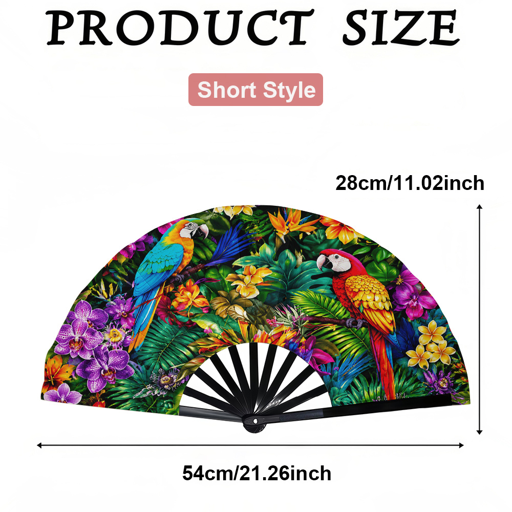 TEMU A Women's Folding Fan Featuring Colorful Tropical Floral And Parrot Designs, A Stylish Summer Folding Fan, Suitable As A Holiday Gift, Birthday