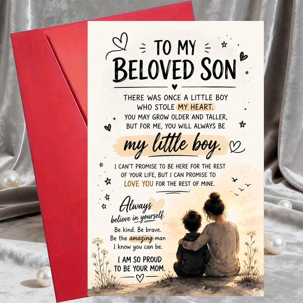 TEMU 1 Greeting 1 Envelope, Inspirational Card From Mother To Son, Flat Sticky Note Card, Suitable For Birthday, Graduation, Or As An Adult