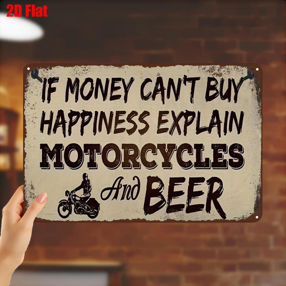 TEMU 2d Flat, 2d Flat 1pc, "motorcycle & Beer Iron Sign: 'if Happiness, Motorcycles And Beer' – Rustic Wall Art For " 8×12 Inch, 2d Flat