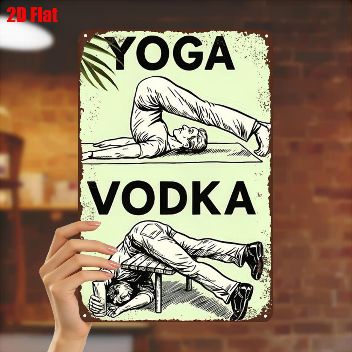 TEMU 2d Flat 1pc, "yoga & Vodka: A Funny Metal Art Sign For Gym, Bar, Or Home Decor – Vintage Style Wall Decoration" 8×12 Inch