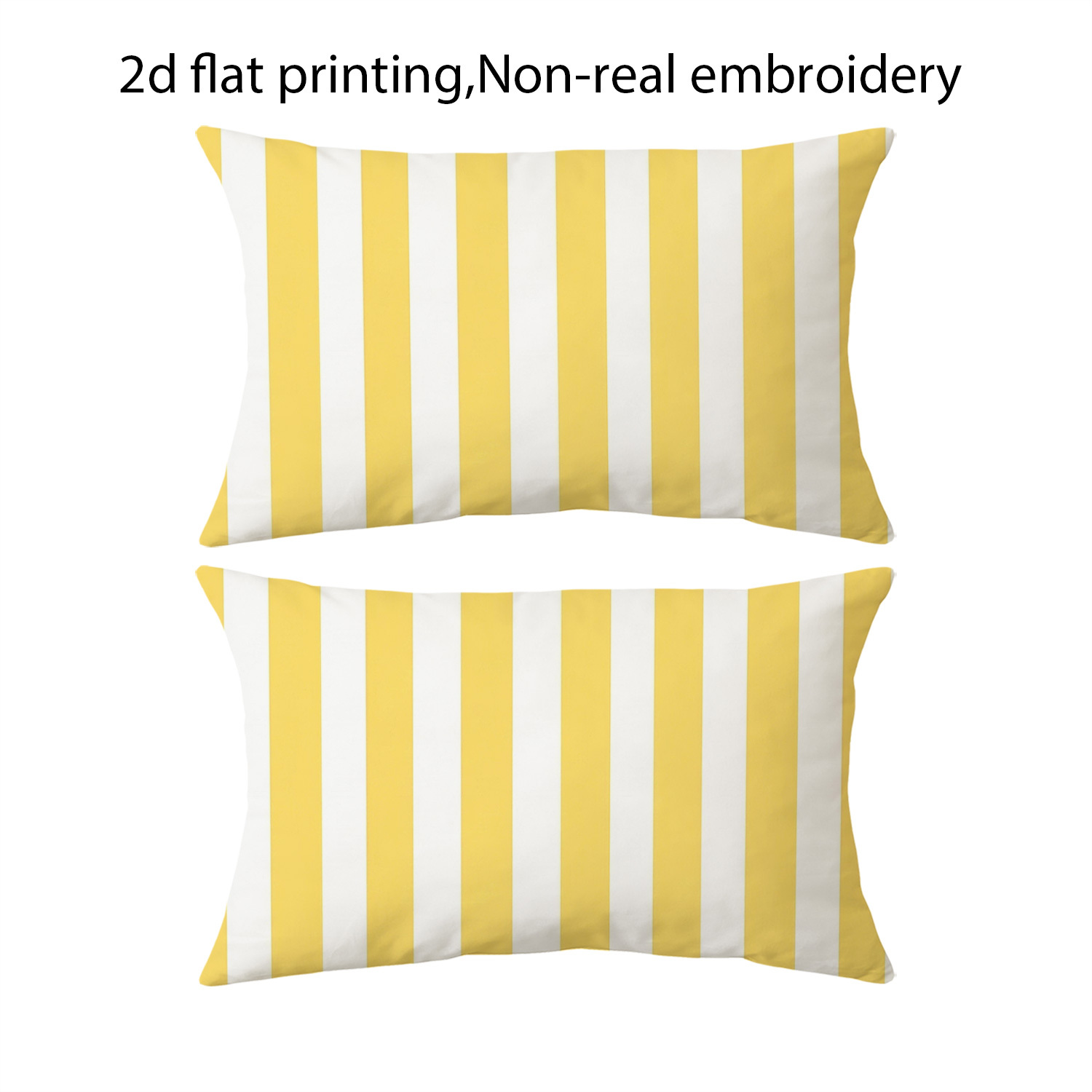 TEMU 2D Plat - 2pcs Housses de coussin à rayures verticales imprimées en 2D, Non Broderie Réelle, Rayures Jaunes et Blanches, 12Inx20In, Taies