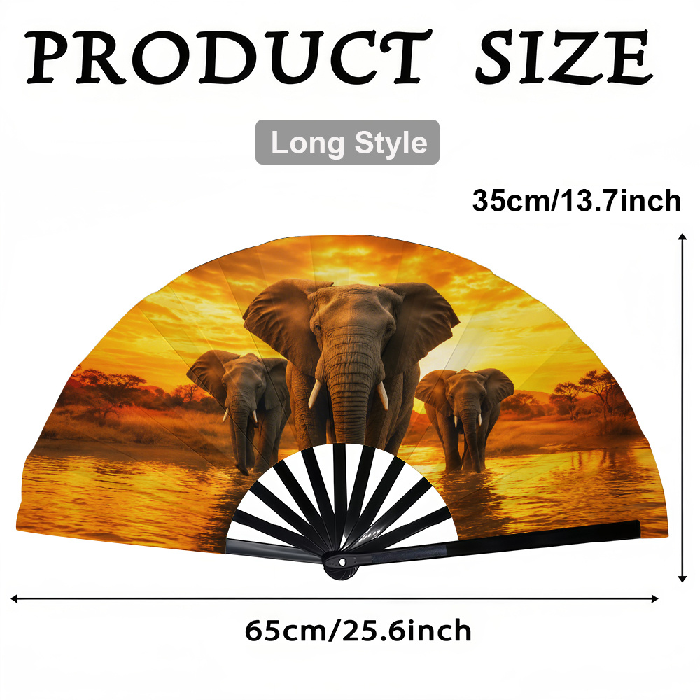 TEMU A Women's Folding Fan Featuring A Herd Of Elephants Strolling At Sunset. This Stylish Summer Folding Fan Makes A Or Birthday Gift, Ideal For