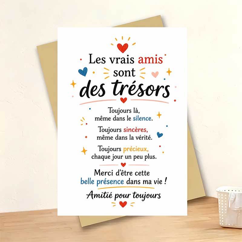 TEMU 1 Carte de vœux et 1 Enveloppe, carte de vœux d' émouvante, motif coloré de cœurs et d'étoiles avec en français Vraies des , parfaite pour les