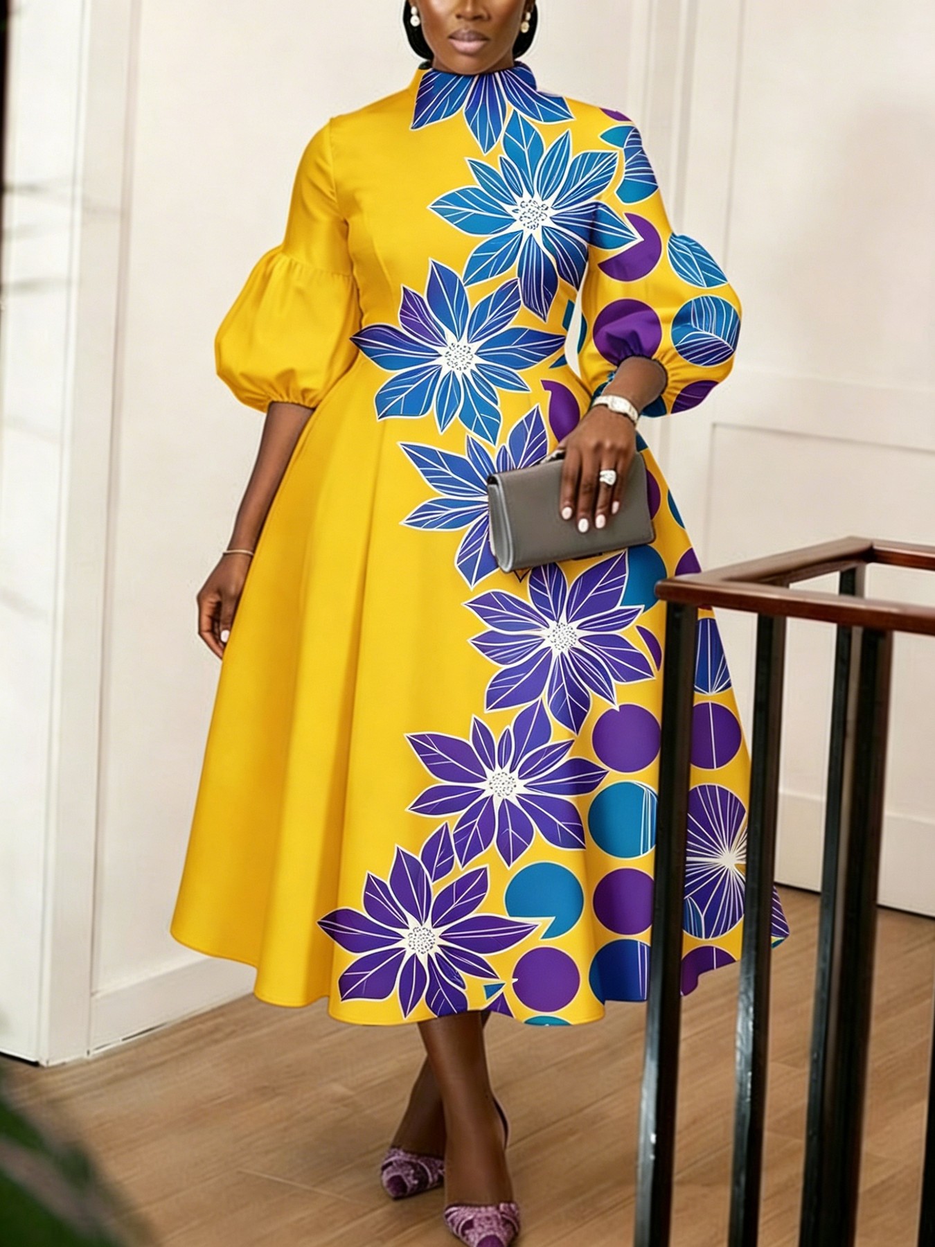 black plus size wedding guest dresses Plus Size Elegant Midi Length ruffles sleeve Twisted Wedding Guest Dre main image 1