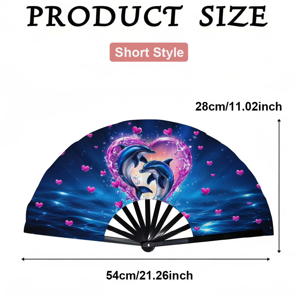 TEMU A Ladies Folding Fan, Dolphin Pattern , Pictures And Images, Fashion Folding Fan, Summer Folding Fan, Holiday Gift, Birthday Gift Folding Fan,