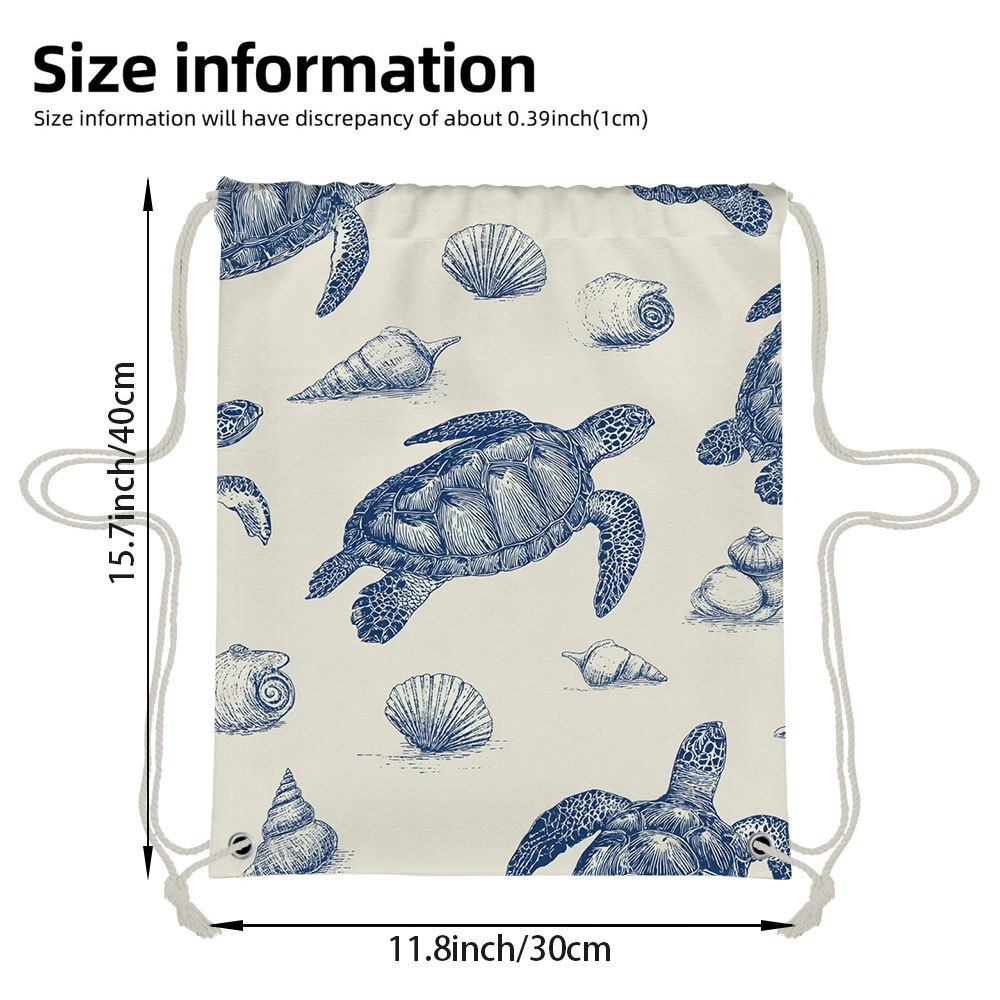 TEMU (2d Flat) 1pc Drawstring Fitness Bag With Sea Turtles And Shells Print, Material. Suitable For Hiking, Travel And Fitness Movement, Practical