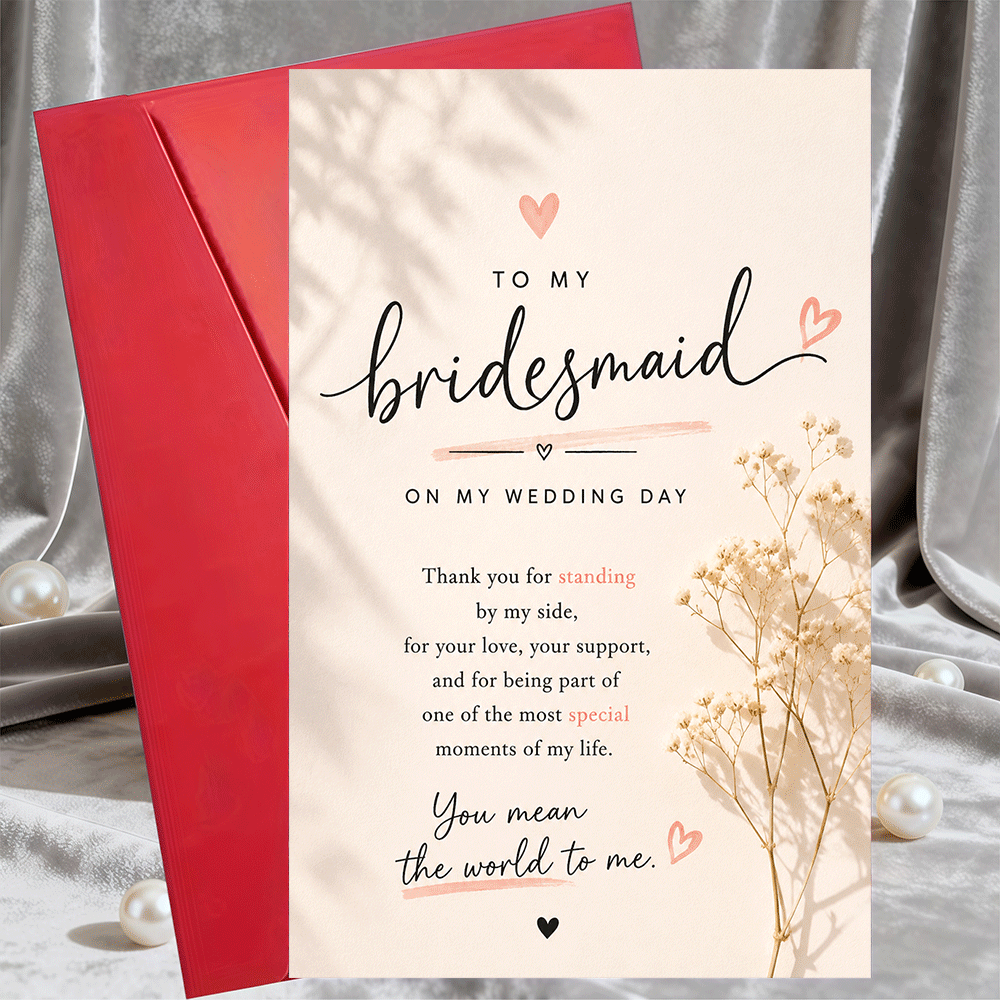 TEMU 1 Greeting Card + 1 Envelope Elegant Bridesmaid Thank You Greeting Card For Wedding Day Appreciation Gift For Best Friend And Bridal Party Flat