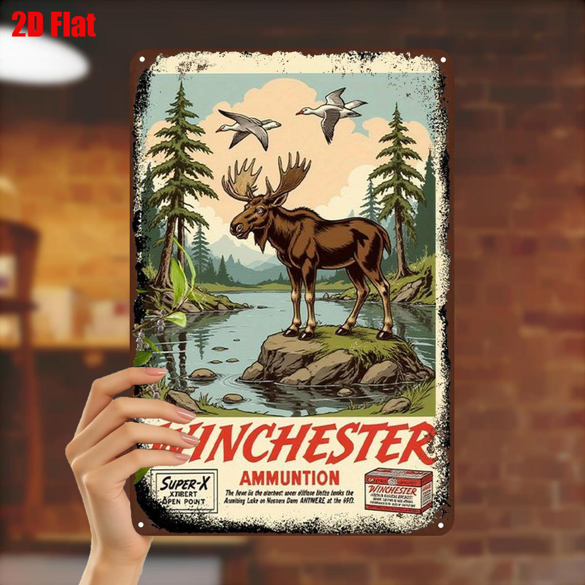 TEMU Décoration murale plate 2D, 1 pièce, art mural en métal vintage Winchester Munitions avec d' et , 8×12 pouces, plat 2D