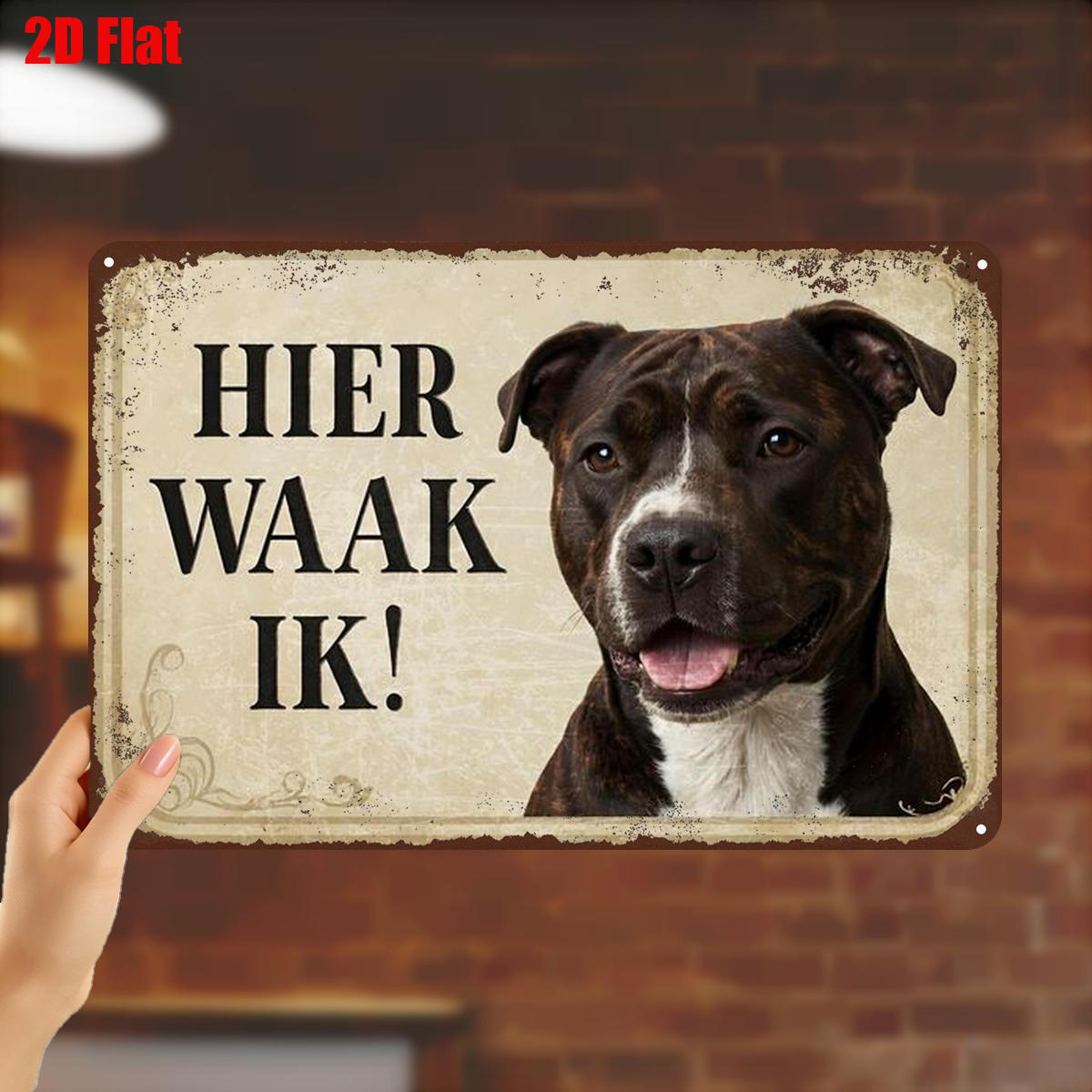 TEMU 2D Plat 1 stuks, "Waakhond Metalen Bord - ' Ik!' Nederlands Waarschuwingskunst voor Huis & Tuin Decoratie" 8×12 Inch