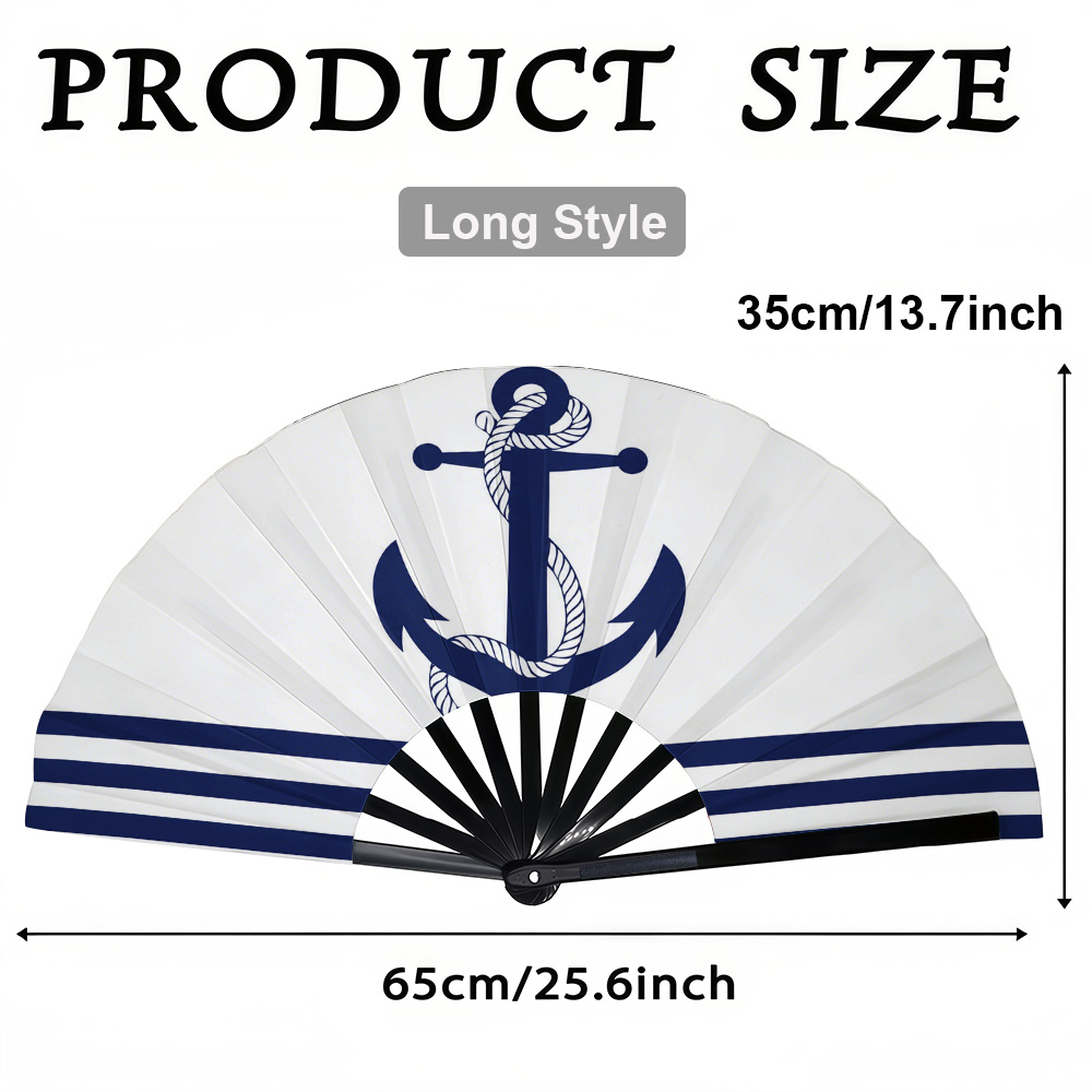 TEMU A Women's Folding Fan With An Anchor On A Blue And White Striped Background, A Stylish Folding Fan, A Summer Folding Fan, A Holiday Gift, A
