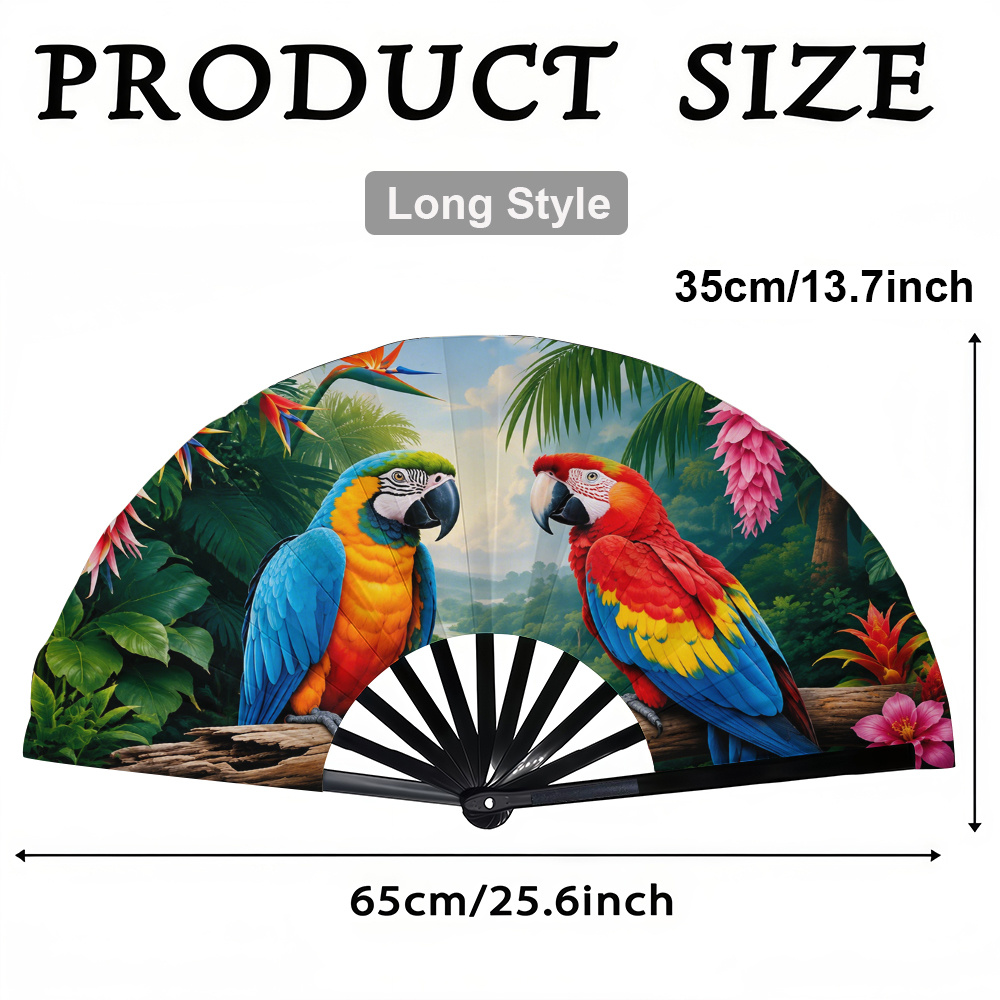 TEMU 1pc Women's Folding Fan, Tropical Parrot And Greenery, Fashion Folding Fan, Summer Folding Fan, Holiday Gift, Birthday Gift Folding Fan, Party