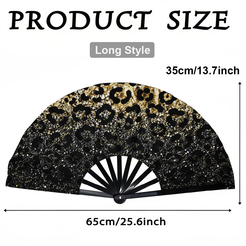 TEMU 1pc Women's Folding Fan, Black Print Shimmering Pattern, Fashion Folding Fan, Summer Folding Fan, Holiday Gift, Birthday Gift Folding Fan, Party