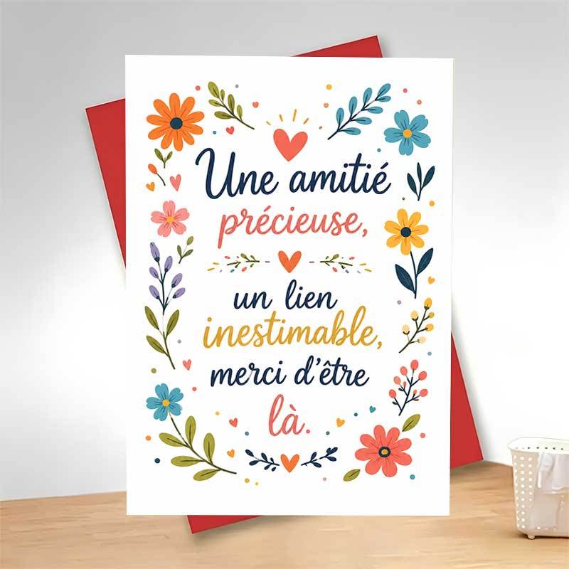 TEMU 1 Greeting Card + 1 Envelope | Elegant Floral Friendship Card With Colorful Botanical And French Text "a Precious Friendship, An , Thank You For
