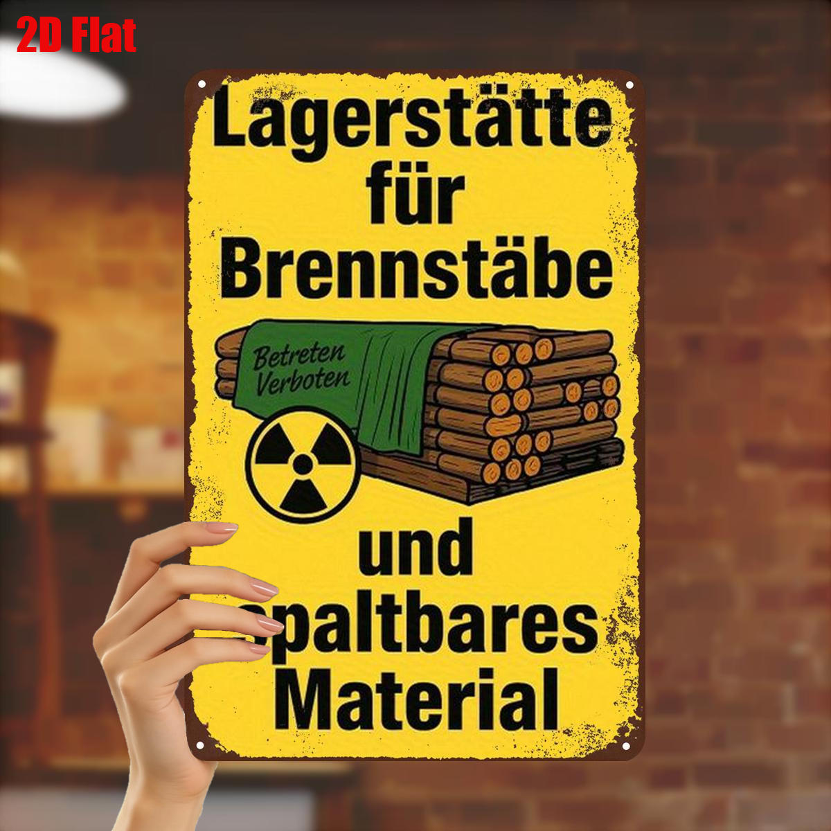 TEMU 2D-Flach, 2D-Flach ., „Metall-Kunstschild: „Lagerung für Brennholz spaltbares Material“ – Eisen-Wanddekor im Vintage-Stil mit Kernsymbol“ 8×12