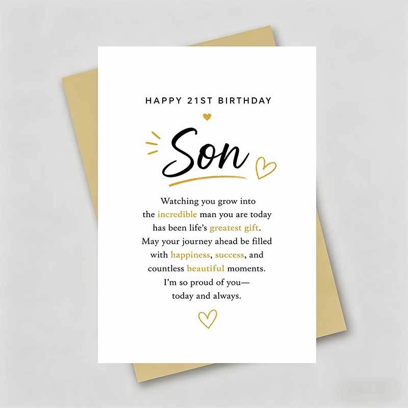 TEMU 1 Greeting Card + 1 Envelope Elegant Birthday Greeting Card, And Black Text Design "happy 21st Birthday Son", Suitable For Son, Birthday