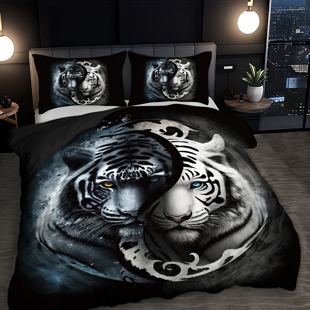 TEMU 2/3pcs Set Black And White Yin Yang Tiger Print Bedding Super Soft And Fluffy 2d Down 1quilt Cover And 2pillow Covers Durable. King Size. Couple