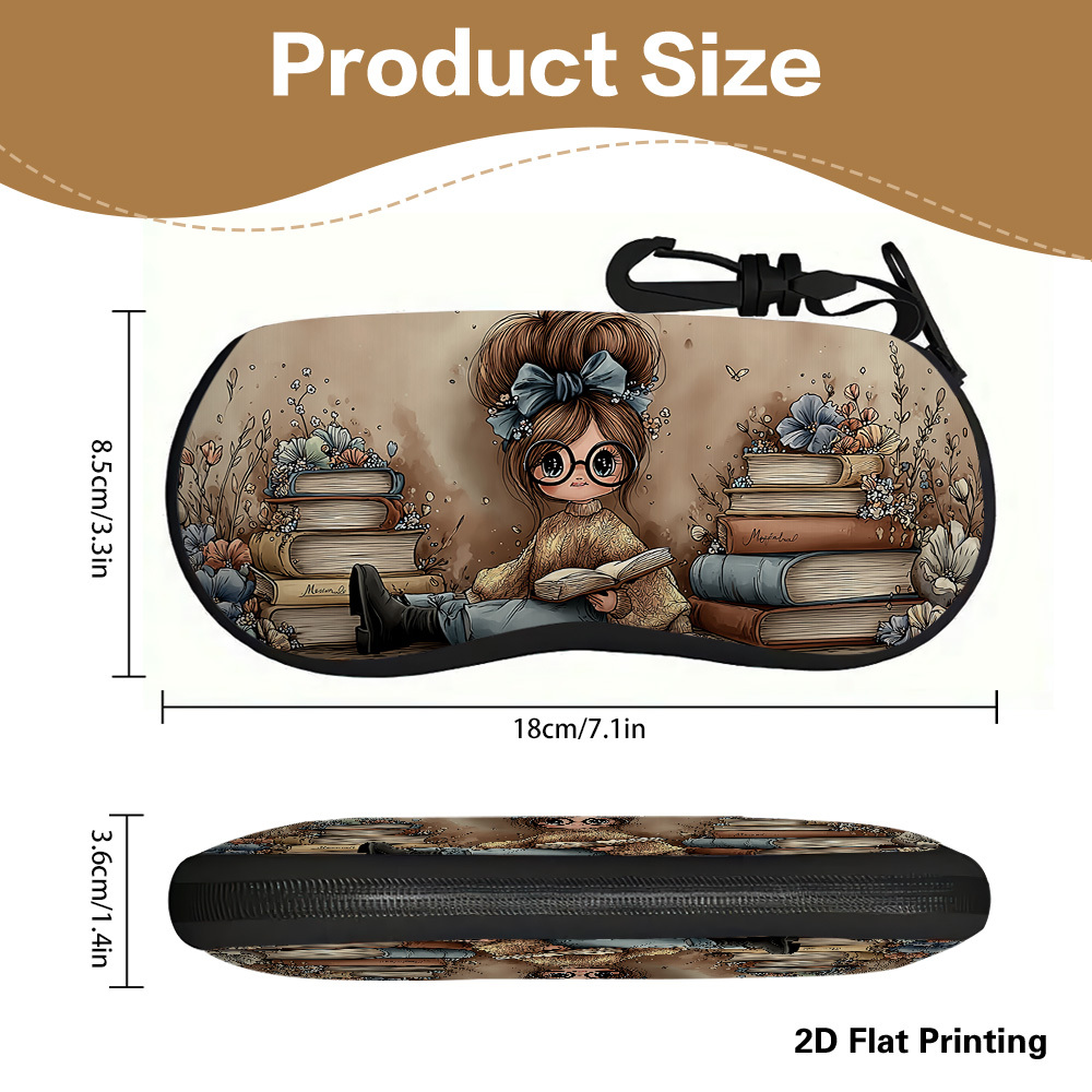 TEMU 1 pz Borsa per occhiali 2D piatta e con che legge libri e fiori, custodia portatile per occhiali da sole per , custodia per occhiali da sole per