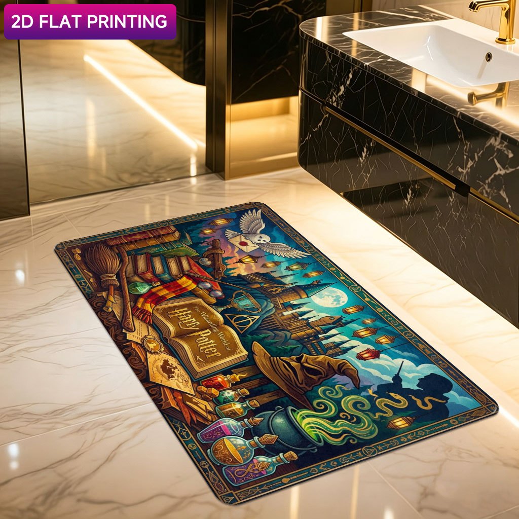 TEMU 2d Flat, Warner . Licensed, 2d Flat 1pc Bathroom Rug, Harry Potter Magical World, Soft Flannel Non-slip Floor Mat, Outdoor Parties, Homes,