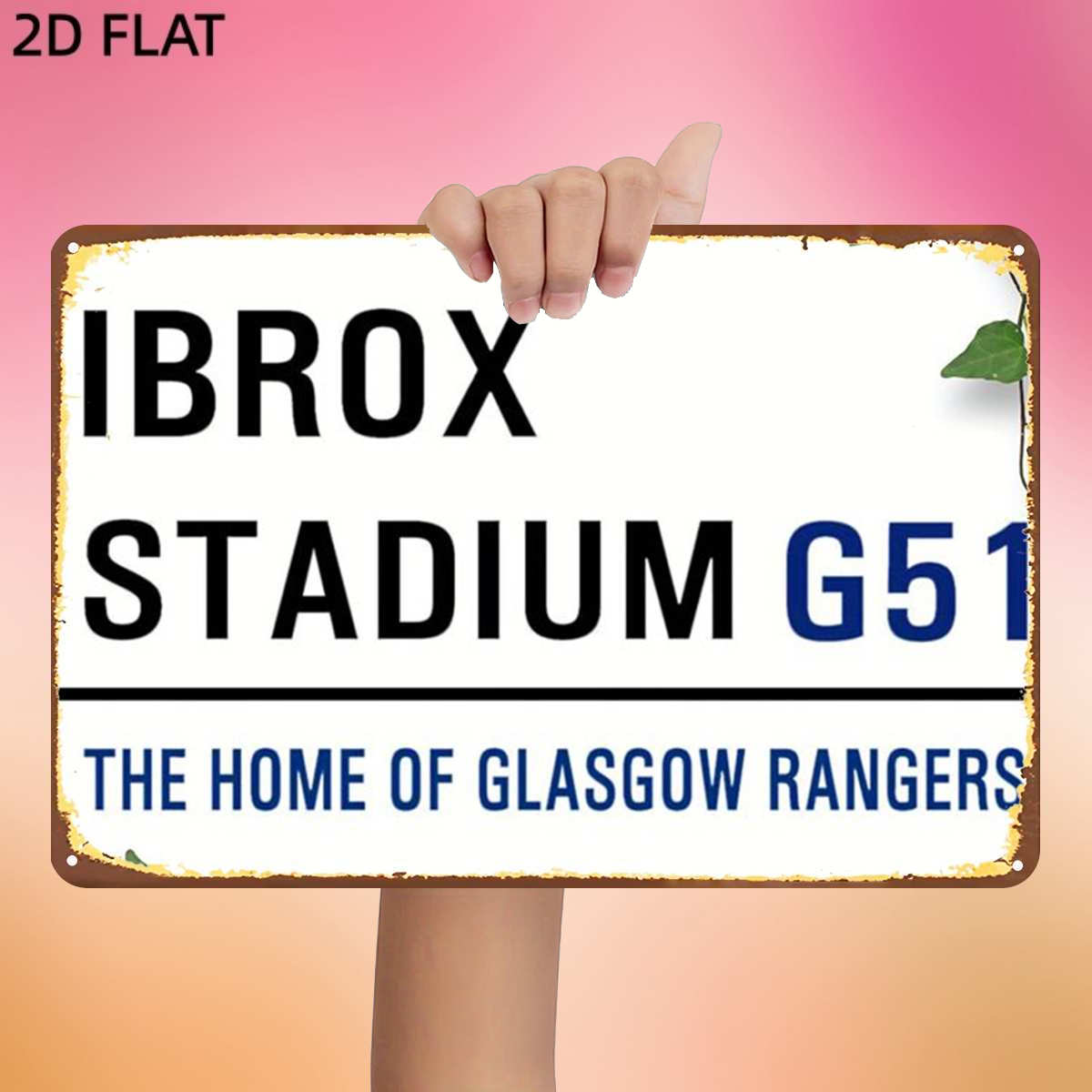 TEMU 2d Flat, 1pc, Vintage Ibrox Stadium G51: The Home Of Rangers Metal Iron Sign, Pre-drilled Holes, Kitchen, And Office Wall Decoration, Home Decor