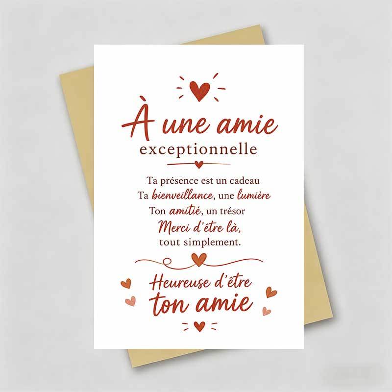 TEMU 1 Carte de vœux + 1 Enveloppe | Carte d' émouvante avec de cœurs rouges et texte en français "À un ami " | Convient aux meilleures amies,