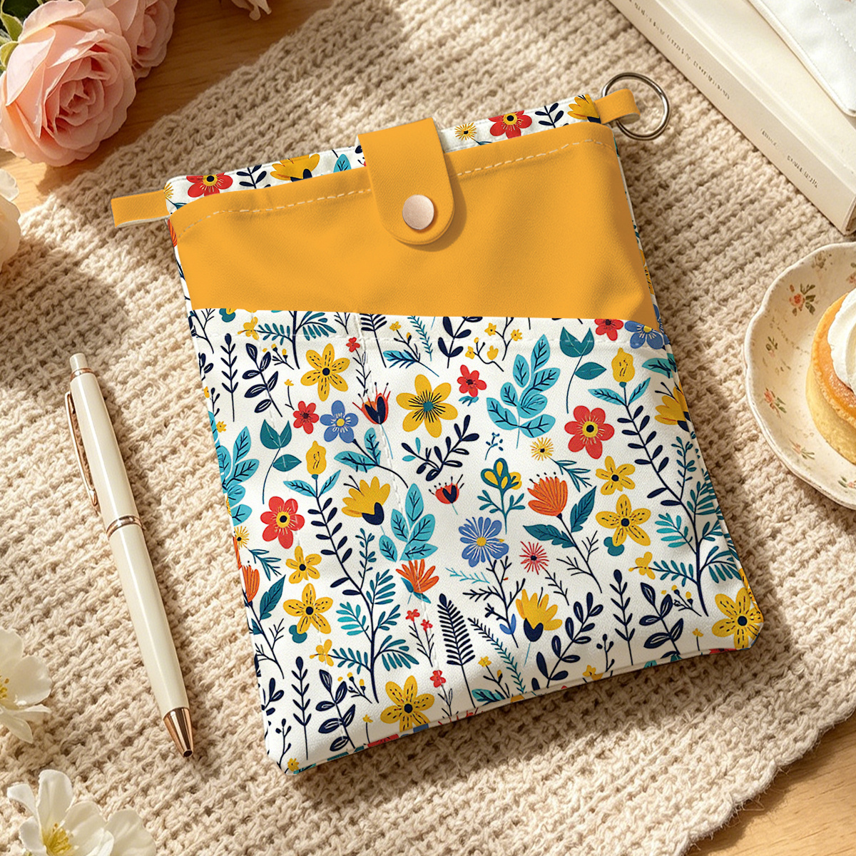 TEMU 1pc 1pcs Book Cover Compatible For A5 Books & Pens Holder, Folk Floral Cover Suitable For Storing Office Supplies, For Desk, Home Decor Gift For