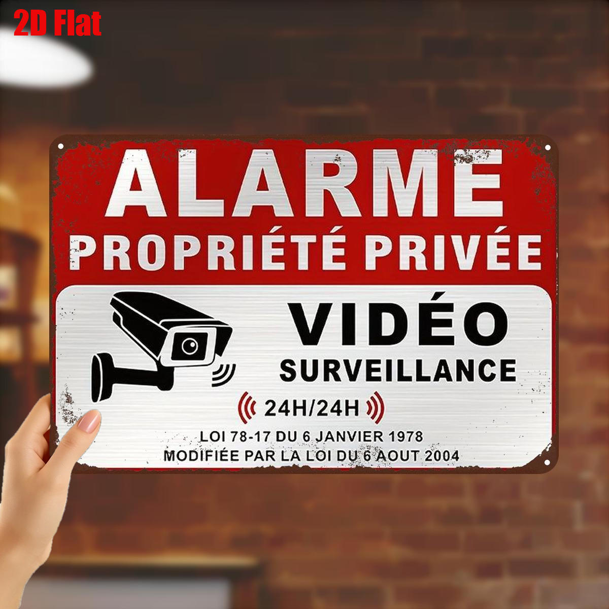 TEMU Panneau d'alarme de propriété privée 2D plat 1pc, avec vidéosurveillance - Panneau de sécurité 24h/24 et 7j/7 en français, 8×12 pouces