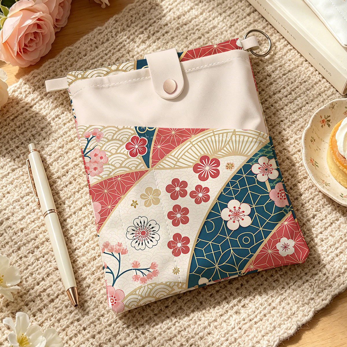 TEMU 1 Housse de livre, style japonais rétro motif éventail, pour les stylos, les livres format A5 et les cahiers. Parfaite pour organiser les livres