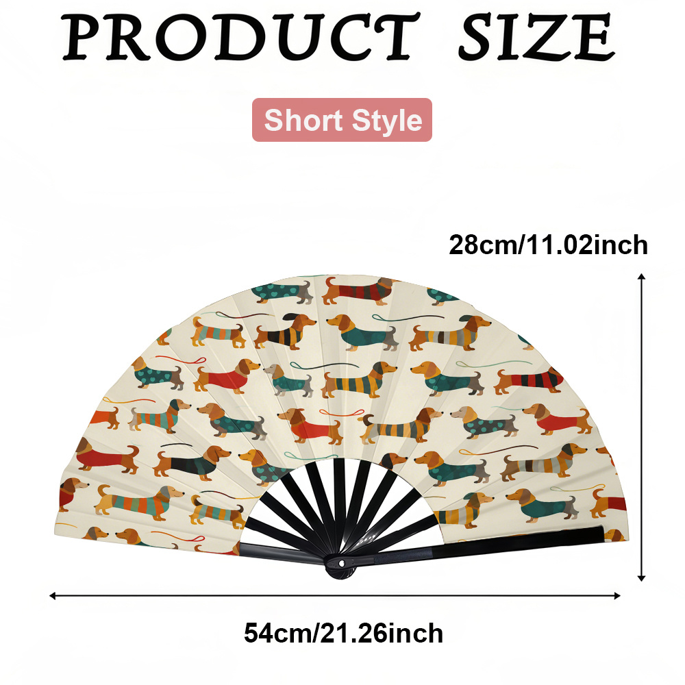 TEMU A Ladies' Folding Fan With A Cute Dachshund Pattern, A Stylish Folding Fan, A Summer Folding Fan, A Holiday Gift, A Birthday Gift Folding Fan, A