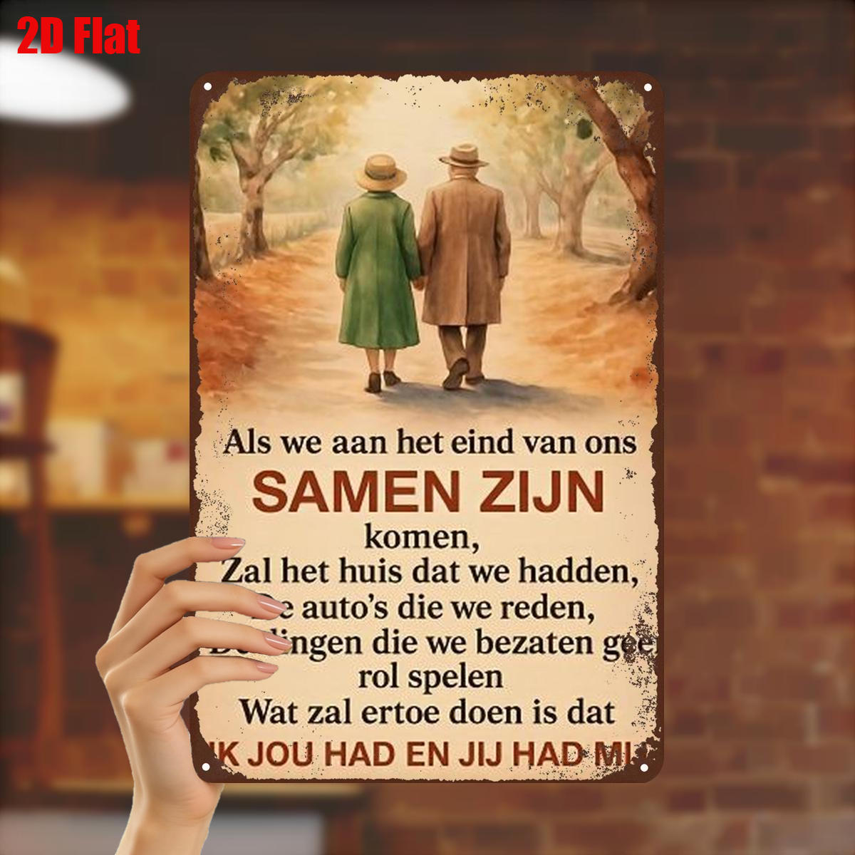 TEMU 2d Flat, 2d Flat 1pc, " : A Dutch Sign Featuring A Romantic Couple And Inspirational Quote" 8×12 Inch, 2d Flat