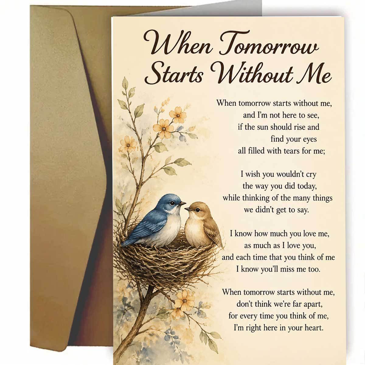 TEMU 1set(a Greeting Card And A Envelope.) Elegant Floral Sympathy Card Featuring 2 Birds In A Nest. Poem When Tomorrow Starts Without Me. Grieving .