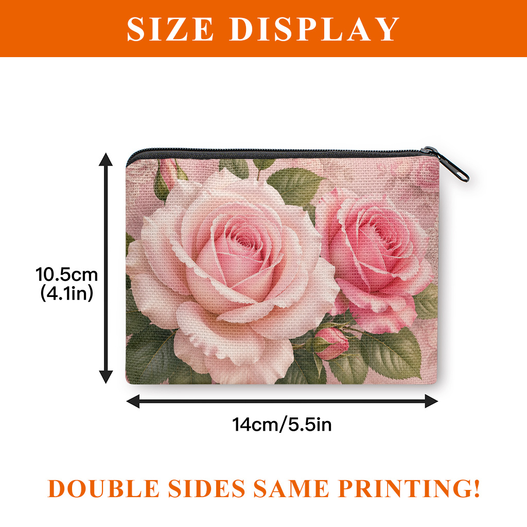 TEMU Coin Purse 1pc, Roses Elegantly Double-sided Printed Coin Purse, Mini Wallet, Coin Pocket, Makeup Bag, Suitable For And, With Zipper Closure,