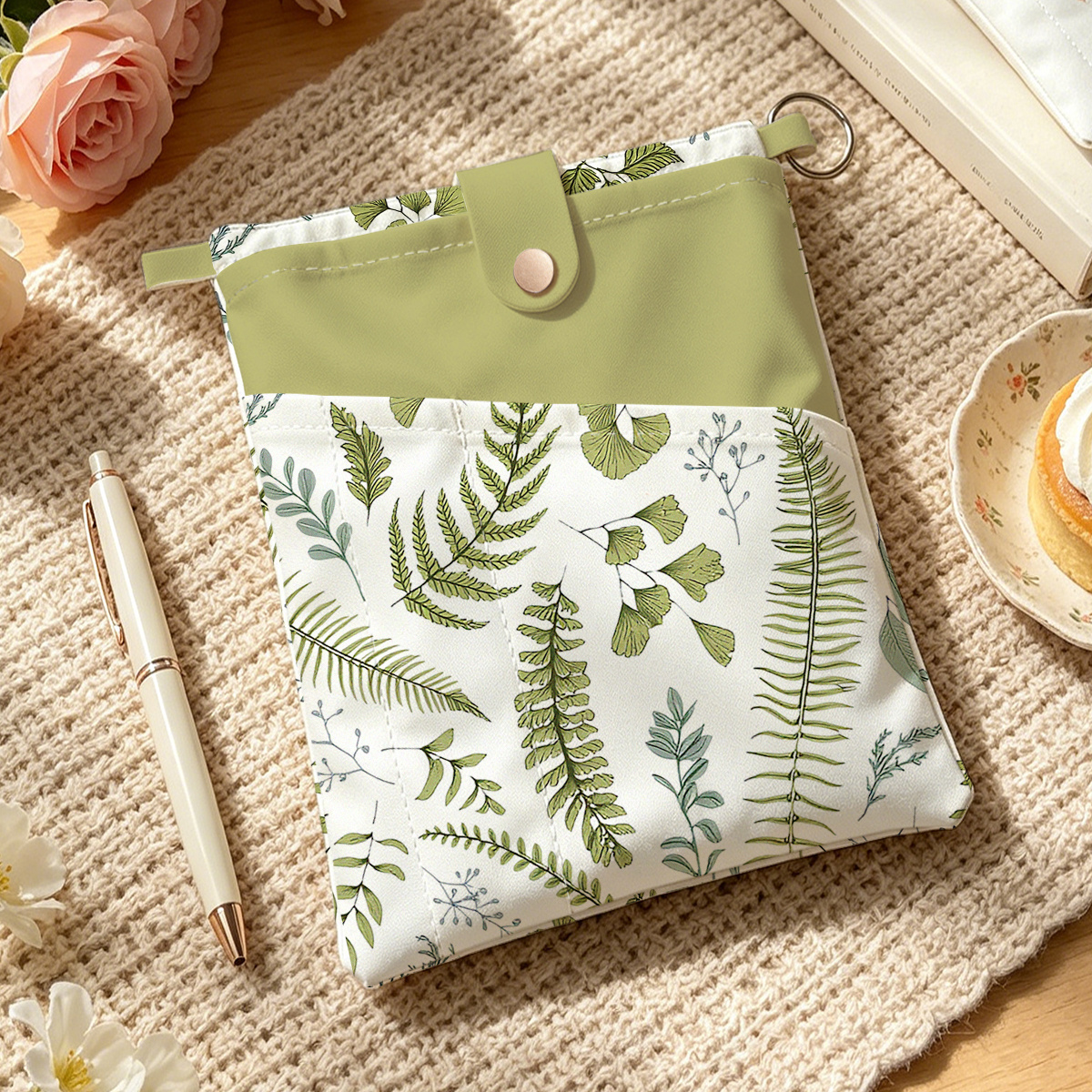TEMU 1 Housse de livre Fougère Verte , idéale pour ranger stylos, livres format A5 et cahiers. Parfaite pour organiser les livres et les fournitures
