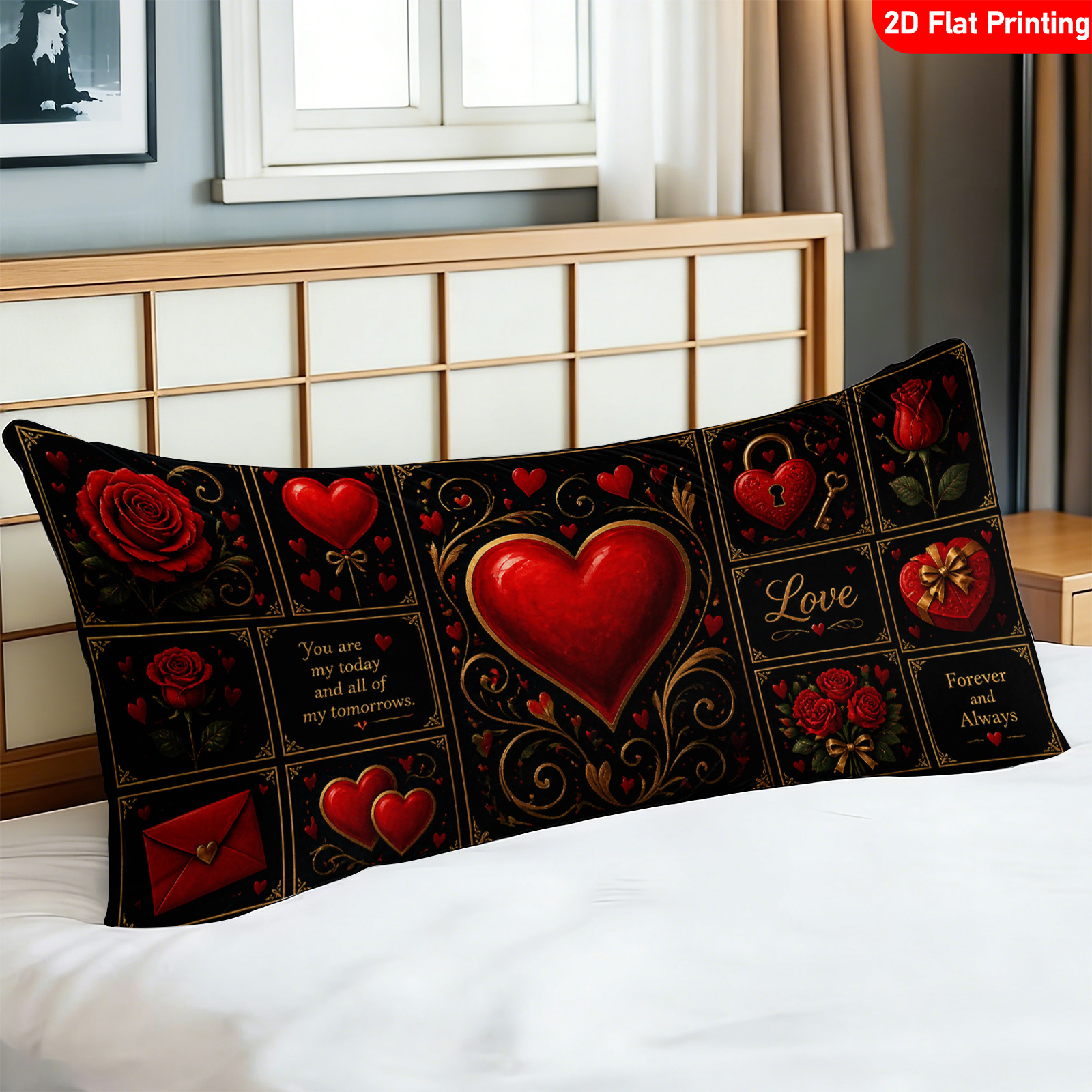 TEMU 1pc Large Body Pillow Case Suitable For Bedroom Sofa Couch - Soft Comfortable Heart Ornament Pattern Bed Pillow Cover, Decorative Long Bedding