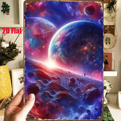 2d flat 1pc metal sign outer space starry sky fantasy scenery tin painting 8x12 inches 20x30cm indoor wall art accent durable wall art room decoration 2d flat