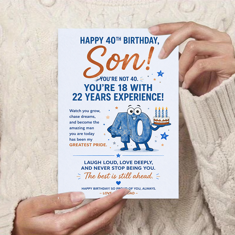 TEMU 1 Greeting Card And 1 Envelope Funny 40th Birthday Greeting Card For Son From Mom And Dad Milestone Birthday Celebration Gift For Him Flat Paper