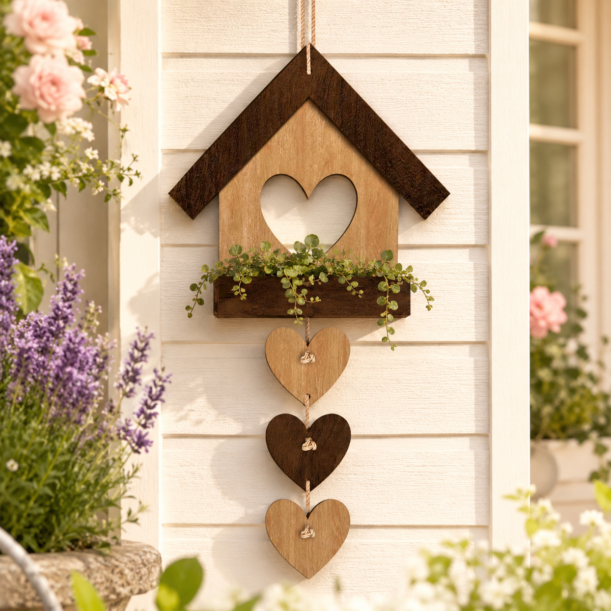 TEMU 2d Flat 1 Set Country Style Wooden Bird Nest Flower Pot, Wall-mounted Planter, Irregular Shape, Farmhouse Style Decorative Pot, Suitable For