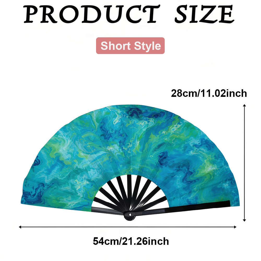 TEMU A Women's Folding Fan With A Teal Marble Background And Swirl Pattern, A Stylish Folding Fan, Summer Folding Fan, Holiday Gift, Birthday Gift