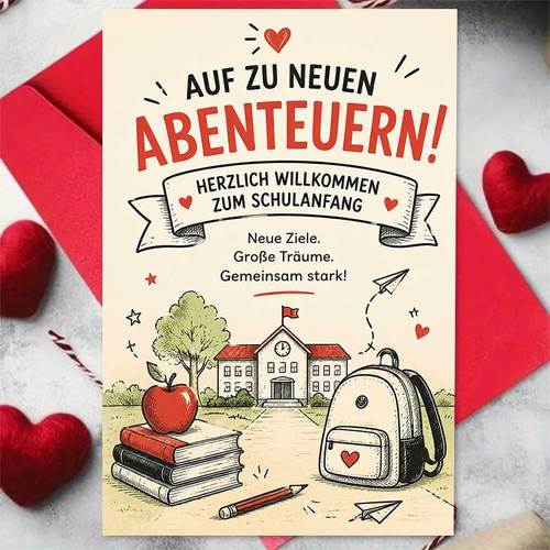 item picture 1 greeting card 1 envelope inspirational back to school greeting card featuring school building and books with text and suitable for students academic season hand drawn artistic style minimalist greeting card