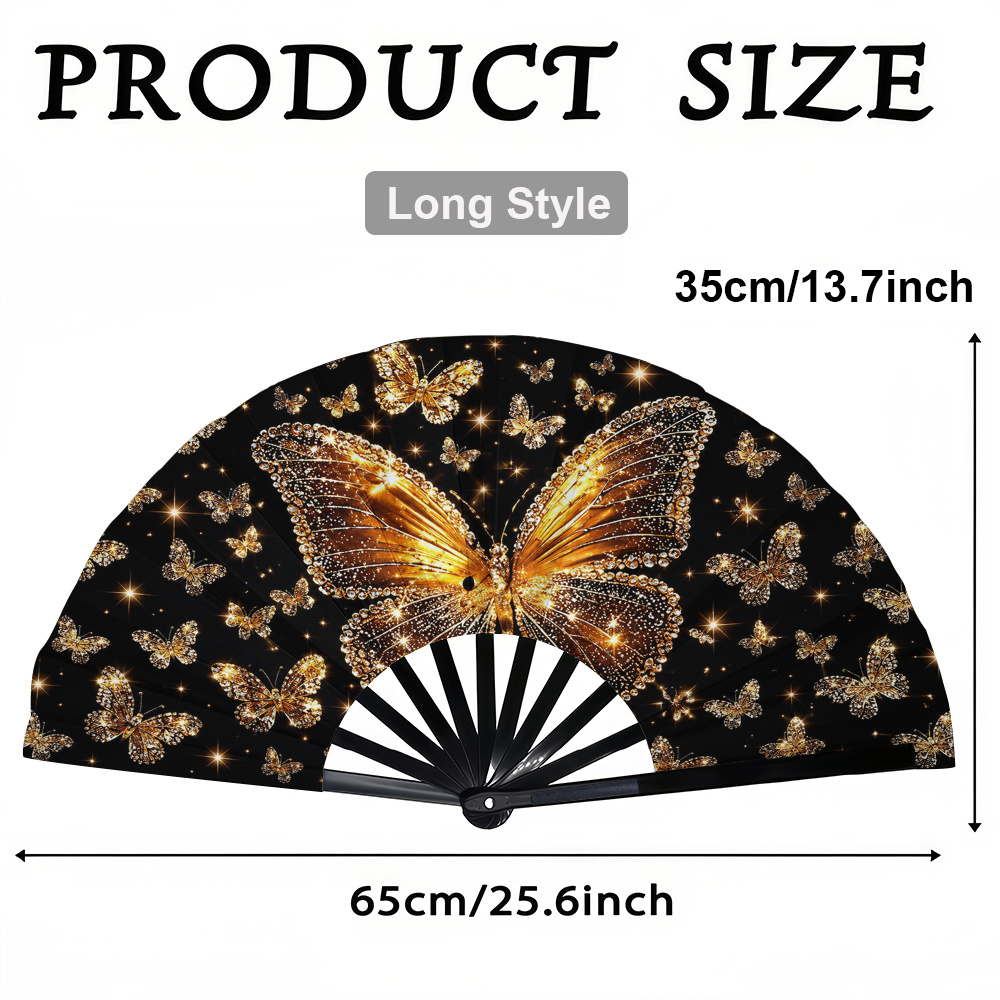 TEMU A Women's Folding Fan Featuring A On A Black Pattern, With Glitter And Stars. A Stylish Folding Fan, Summer Folding Fan, Holiday Gift, Birthday