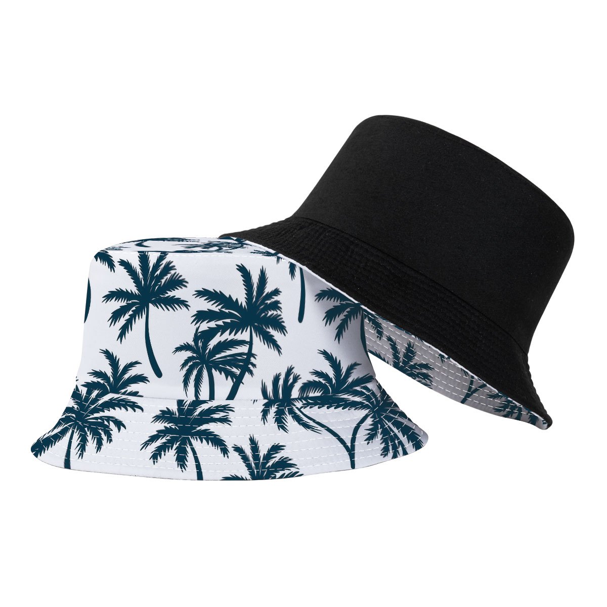 TEMU 1pc Tropical Hawaiian Style Flat Printed Bucket Hat, Featuring Multi-form Coconut Patterns, Reversible For Double-sided Printing, Fit When Worn,