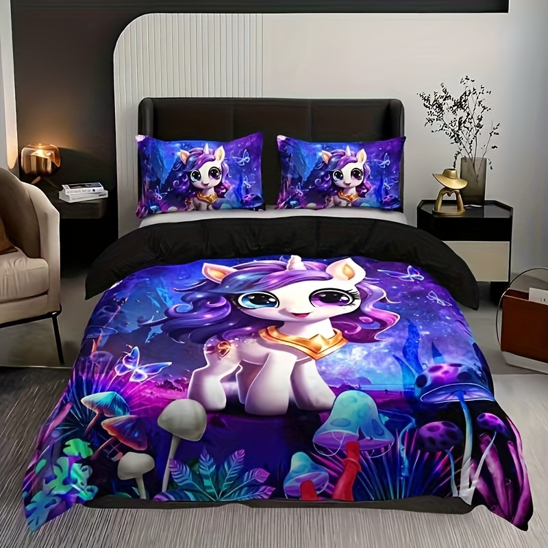 TEMU 2/3pcs Stylish And Colorful Cute Cartoon Unicorn Print Duvet Cover Set