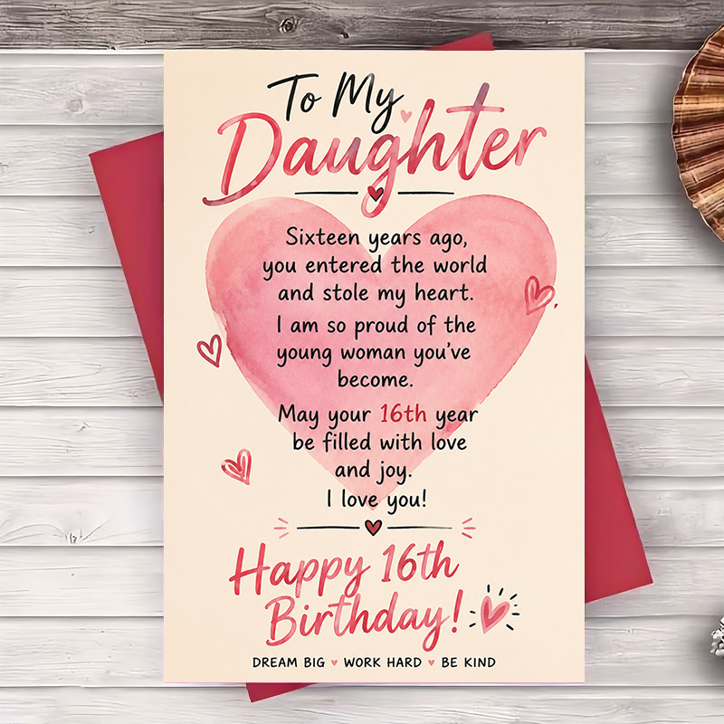 TEMU 1 Carte de vœux + 1 Enveloppe Carte de vœux pour la 16e anniversaire fille Message Carte plate en papier pour des ans Cadeau des parents