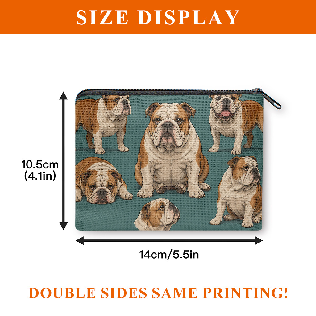 TEMU Coin Purse, Bulldogs In Various Poses Double-sided Printed Coin Purse, Mini Wallet, Coin Pocket, Makeup Bag, Suitable For And, With Zipper