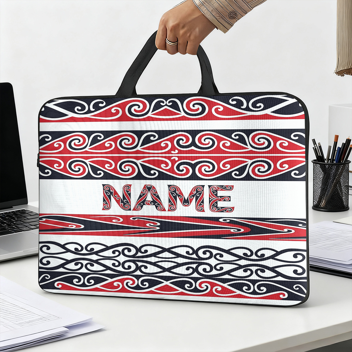 TEMU 1pc Custom Maori Pattern Large Laptop Bag With Handle - Personalized Name/text Tablet Case Suitable For 13/14/15/16/17inch Computer, Lightweight